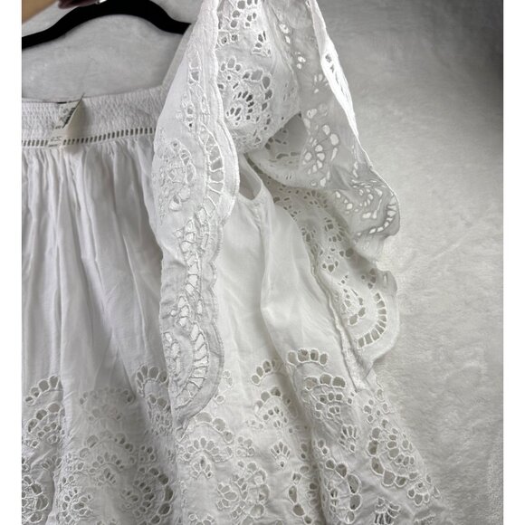 Madewell Womens Flutter-Sleeve Blouse White Sz XS Flowy Feminine Embroidered Top - Picture 7 of 15